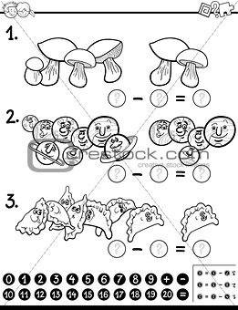 subtraction maths activity coloring page