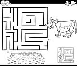maze with cow for coloring