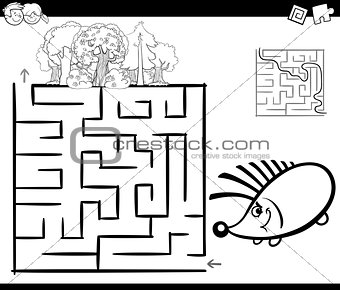 maze with hedgehog coloring page