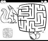 maze with squirrel coloring page