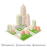 Isometric city popular structures.