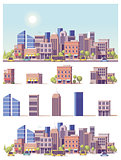Vector low poly 2d buildings and city scene