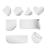 Vector Set of white paper stickers on background. Round, square, rectangular