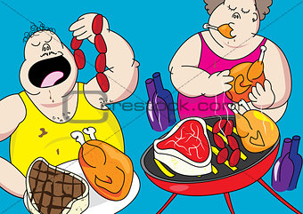 funny barbecue party pig out cartoon