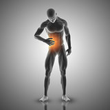3D male figure holding stomach in pain
