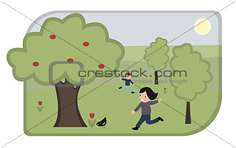 Cartoon children playing in park