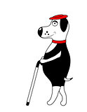 Dog with hat and cane. isolated. vector.