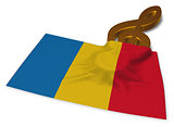 clef symbol and flag of romania - 3d rendering