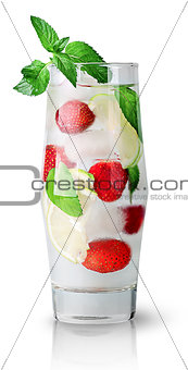 Lime strawberry lemonade with mint sprig