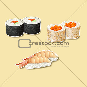 japanese cuisine, sushi with fish, roe