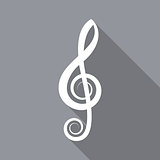 White vector treble clef flat icon
