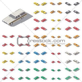 Passenger cars presented at different angles isometric icon set