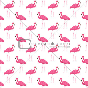 Pink flamingo seamless pattern. Summer tropical endless background, repeating texture. Vector illustration.