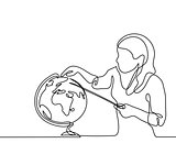 Teacher with pointer and globe.
