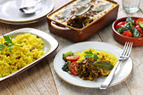 bobotie and yellow rice, south african cuisine.
