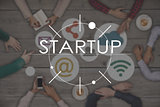 Top view of six People Working and Startup Business Concept