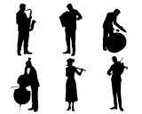 Six musicians silhouettes