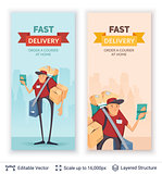 Deliveryman and ad text.