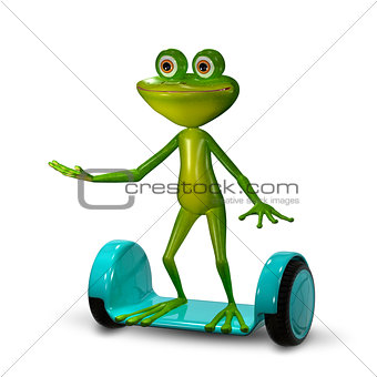 3d Illustration  Frog on the Gyro Scooter