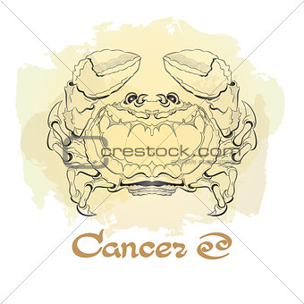 Hand drawn line art of decorative zodiac sign Cancer.