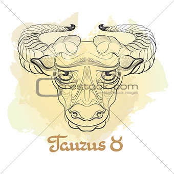 Hand drawn line art of decorative zodiac sign Taurus.