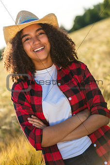 Happy Mixed Race African American Girl Female Young Woman Cowboy