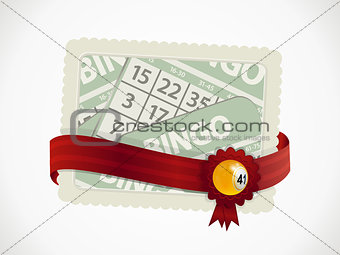 Bingo gift card and ribbon with crest and ball