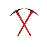 Two crossed mattocks in black design with red handle