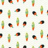 Surfboard and ice cream seamless vector wavy pattern.