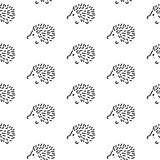 Hedgehog stylized line fun seamless pattern for kids and babies.