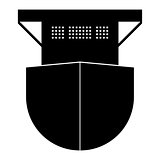 Seagoing cargo ship the black color icon .