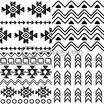 Tribal pattern collection, Aztec background set, Navajo design in black pattern on white