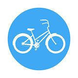 Bicycle icon. In the style of a road sign. Blue circle on a white background.
