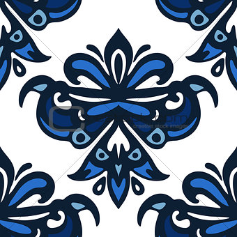 blue and white damask luxury seamles pattern.