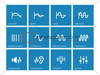 Sound wave types icons on blue background.