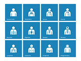 Human Anatomy lymphatic, integumentary, urogenital, endocrine, respiratory, nervous and digestive systems icons on blue background.