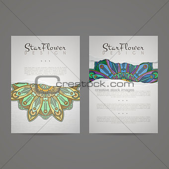 Set of vector design templates. Business card with floral circle ornament.