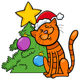 cat with Christmas tree cartoon