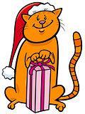 cat with Christmas gift cartoon