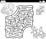 maze with ants and fruits for coloring