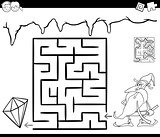 maze with dwarf and gem for coloring