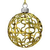 Gold perforated Christmas ball. 3D