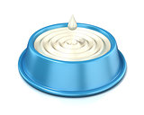 Blue cat bowl with milk, 3D