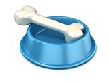 Blue dog bowl with bone, 3D