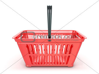 Red shopping basket, front view. 3D
