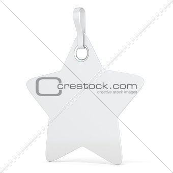 White plastic star label. Vertical. 3D