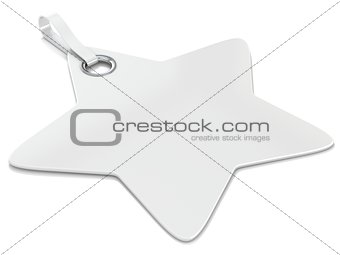 White plastic star label. Horizontal. 3D