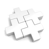 White abstract plus jigsaw puzzle pieces. 3D