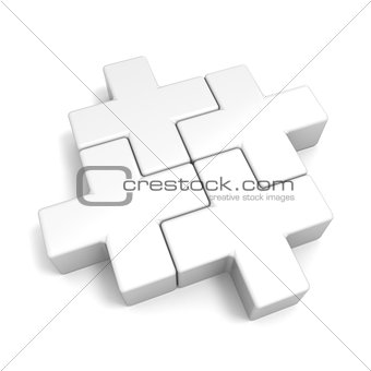 White abstract plus jigsaw puzzle pieces. 3D