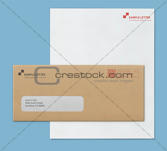 Mock-up post envelope and letter paper template